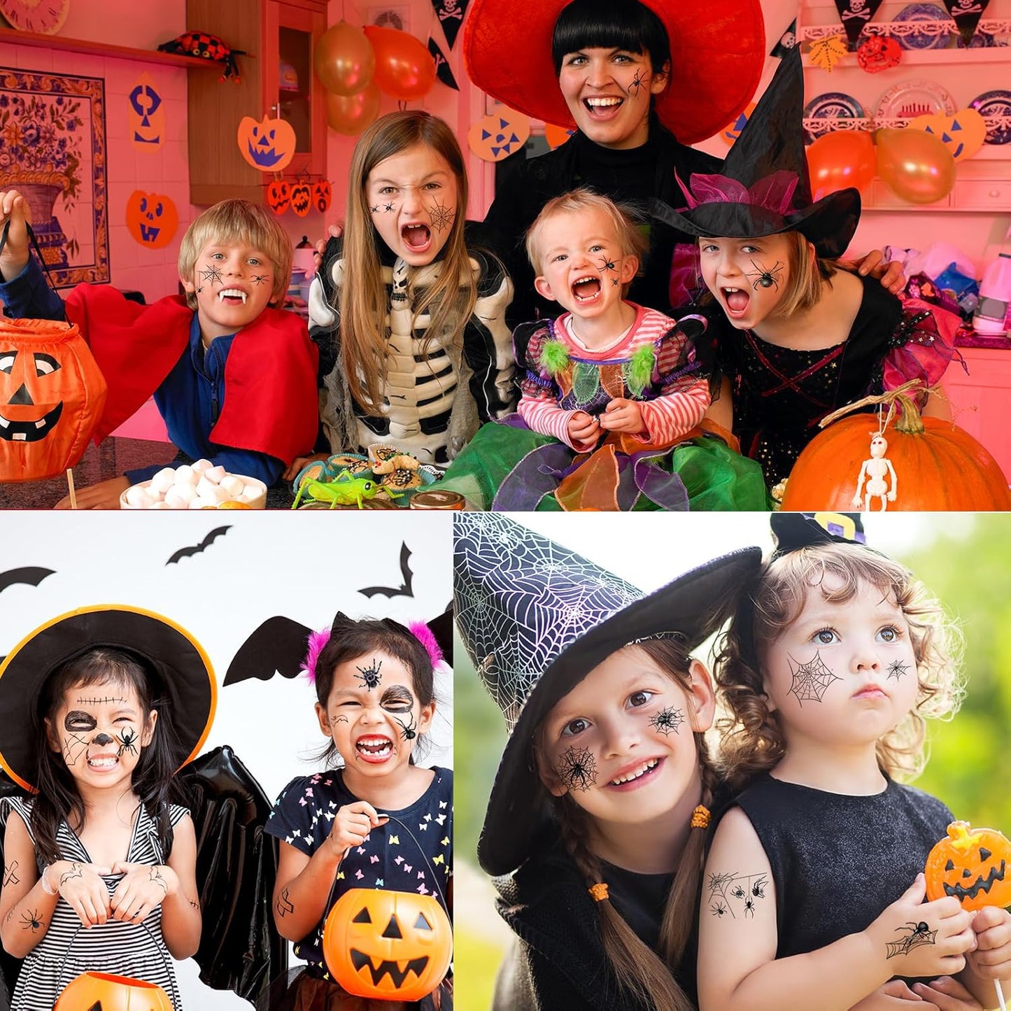 80+ PCS Halloween Spider Web Temporary Tattoos Halloween Makeup Kit for Women Adults, Halloween Face Tattoos Realistic 3D Spider Web Fake Tattoos for Kids Halloween Temporary Tattoos