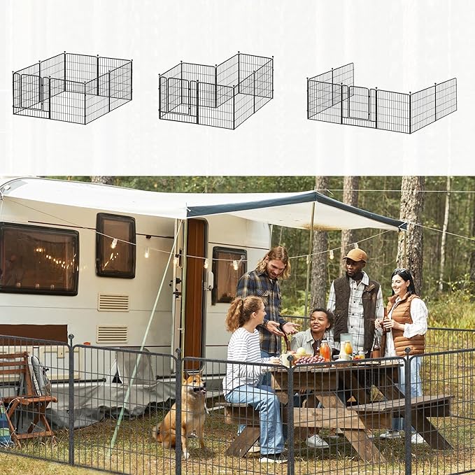 Dog Playpen 32 inch 32 Panels Indoor Outdoor Dog Pen for Medium/Small Dogs Heavy Duty Metal Dog Fence Outdoor for Yard, Puppy Playpen with Door Portable Pet Fence for RV Camping Yard-PawvioPets