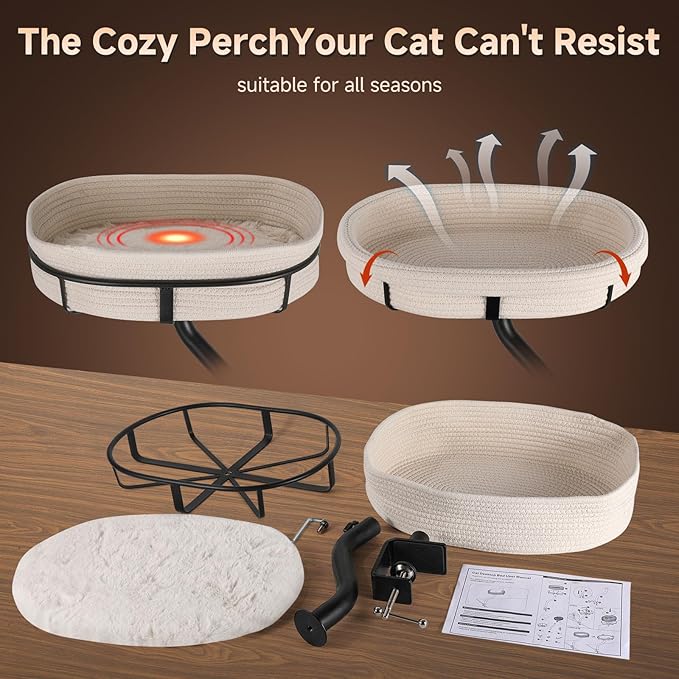 Cat Desk Bed - 360° Rotating Mount Attachment - Space-Saving Cats Hammock for Home Office/Computer Desks, Washable All-Season Indoor Pet Nest - Comfortable Perch-PawvioPets