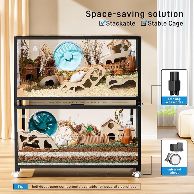 BUCATSTATE Hamster Cage Metal 2.0 - Small Animal Habitats Large Stackable with Top Access Easy Assemble 39.3L*19.7W*20.6H Inches Dwarf Syrian Hamster House for Guinea Pig, Gerbil (774sq inch Black)-PawvioPets