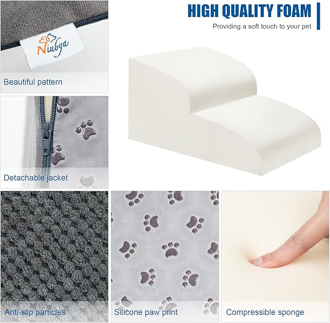 Dog Stairs for Small Dogs - High Density Foam Pet Steps, Extra Wide Dog Ramp with Non-Slip Bottom for High Beds, Couch and Sofa, Best for Dogs Injured, Older Doggy Cats-PawvioPets