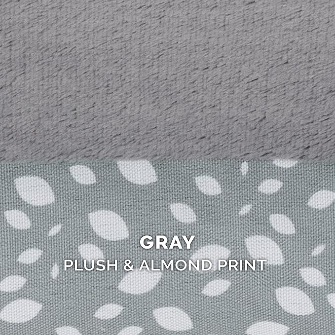 FurHaven Supportive Cooling Memory Foam L Chaise Dog Bed with Washable & Removable Cover - Plush & Almond Print - Gray Almonds, Dogs Up to 35 lbs - Medium-PawvioPets