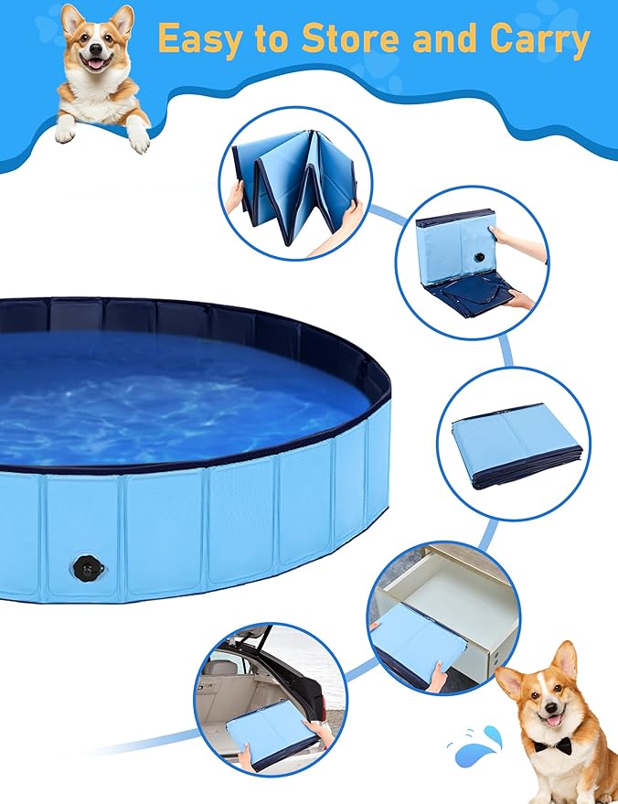 Foldable Dog Pool, Lexda Hard Plastic Shell Pet Swimming Pools for Large Dogs, Collapsible Plastic Pet Pool, Portable Bathing Tub for Dogs (79x12inch)-PawvioPets