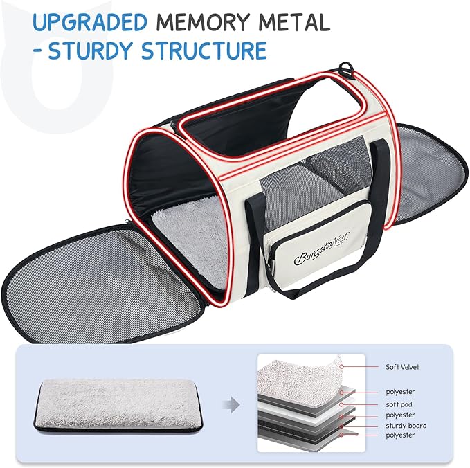 BurgeonNest Cat Carrier for Large Cats 20 lbs,Medium Pet Under 25 lbs,2 Puppy and Small Dogs with Unique Side Bag,Top Load Pet Carrier Soft-Sided Escape Proof with 4 Ventilated Windows-PawvioPets