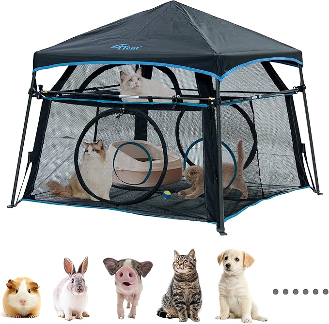 Cat Enclosure and Cat Tower Tent with Two Styles of canopiesfor Indoor and Outdoor,X-Large Outdoor Catio, Cat Tent,Portable and Foldable,Two Doors Design can Assemble More Shapes (Patented)-PawvioPets