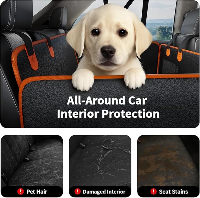 Back Seat Cover for Dogs,Upgraded PU Leather Dog Car Cover for Back Seat with Hard Bottom Holds 400lbs,Waterproof Seat Protector Dog Hammock for Car, Universal Fits SUV Small Truck-PawvioPets