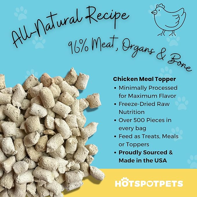 Freeze Dried Raw Chicken Meal Toppers for Dogs - Single Protein,All Natural, Grain-Free- Perfect for Training, Topper or Snack - Made in USA - (Chicken Meal Toppers) 1LB Bag (500+ pcs)-PawvioPets