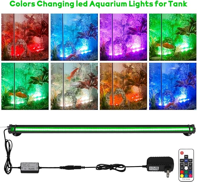Bubbler Aquarium Fish Tank Decor: Submersible Aquarium Lighting with Oxygen Boost for Fish Lovers - Waterproof RGB Light Bar Bubble Wall for 30-35 Inch Saltwater Freshwater Fishes Tanks-PawvioPets