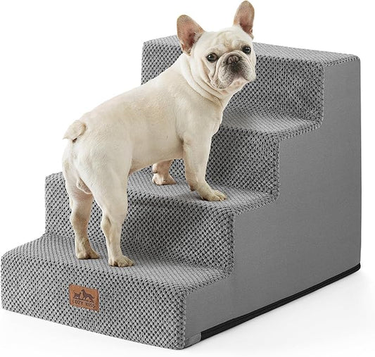 Dog Stairs for Small Dogs, 4 Tier Wider Pet Stairs for Couch and Beds, 17.7" H Non-Slip Dog Steps for Old Cats, Puppy, Small Medium Dogs, 17.7x23.6x17.7 inch, Grey-PawvioPets