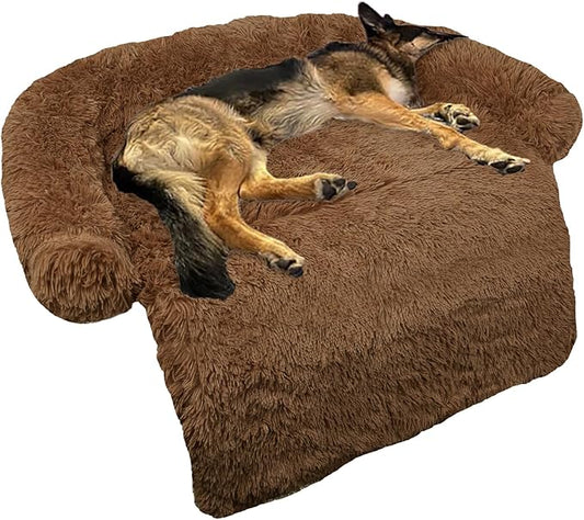 GGIB Calming Dog Bed Fluffy Plush Dog Mat for Furniture Protector with Removable Washable Cover for Large Medium Small Dogs and Cats (Large, Brown)-PawvioPets