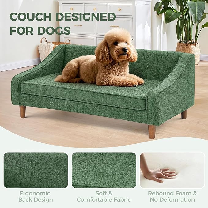 Dog Sofa Couch for Medium to Large Dogs, Durable Pet Sofa with Washable Fabric, Elevated Mini Dog Bed with Wooden Legs for Medium and Large Dogs, Dark Grey-PawvioPets