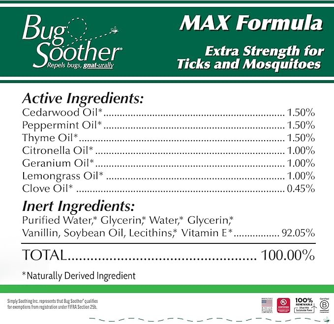 Bug Soother MAX - Natural Gnat, Tick, and Mosquito Repellent, 8 fl oz Bug Spray Deterrent - DEET-Free Safe for Adults and The Environment - Made in USA-PawvioPets