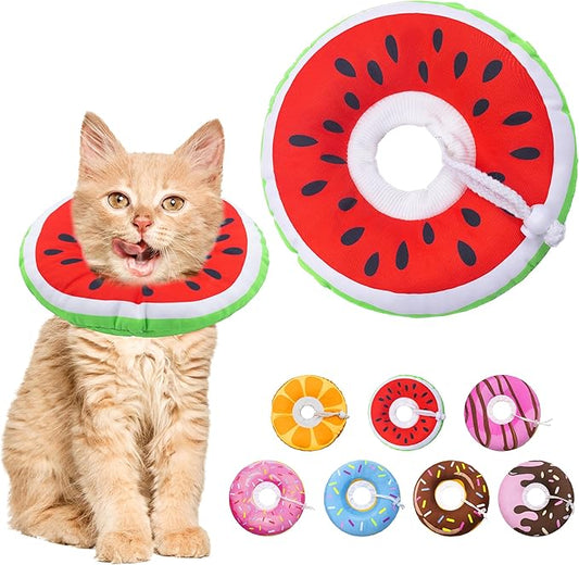 Cat Cone Collar Soft, Adjustable Cat Recovery Collars Kitten Cones to Stop Licking, Cute Donut E Collar After Surgery, Anti-Lick Wound Healing Elizabethan Collar for Kittens (Watermelon, Small)-PawvioPets