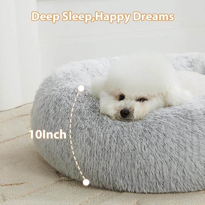 WNPETHOME Calming Dog Bed Cat Bed Donut, Faux Fur Pet Bed Self-Warming Donut Cuddler, Comfortable Round Plush Dog Beds-PawvioPets