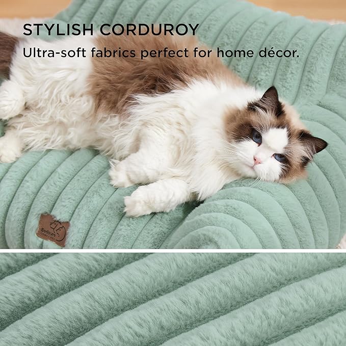 Bedsure Cute Cat Couch for Pets - Fluffy Small Dog Sofa with Premium Soft Corduroy Fleece, Pet Sofa with Removable Washable Cover, Supportive Dog Couch Bed for Small Medium Dogs, 30inch, Garden Green-PawvioPets