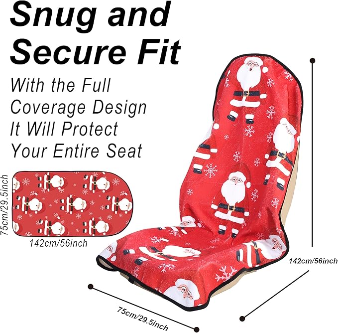 Car Seat Cover Protector Front Seats,for Gym Workout,Running,Swimming,Beach and Hiking,Waterproof Sweat Towel Bucket Seat Covers for Cars SUV Trucks (Santa Claus, 2Pcs)-PawvioPets
