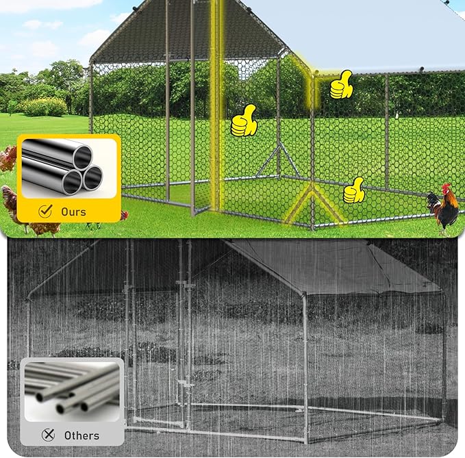 4ever2buy Large Metal Chicken Coop with Run Walk-in Poultry Cage Chicken Runs House Pen Cage Spire Roofed Chicken Coops with Anti-Ultraviolet Cover for Outdoor Backyard Farm Use 9.8’L x 6.6’W x 6.4’H-PawvioPets