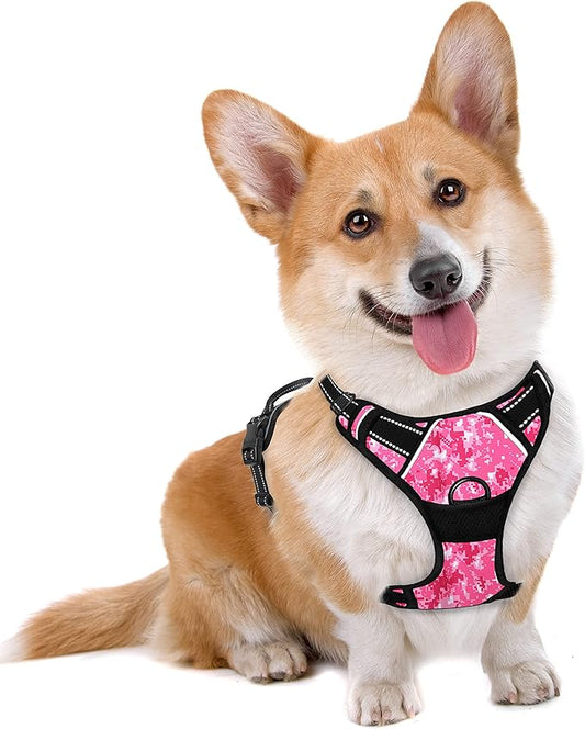 BARKBAY No Pull Dog Harness Large Step in Reflective Dog Harness with Front Clip and Easy Control Handle for Walking Training Running(Pink camo,M)-PawvioPets