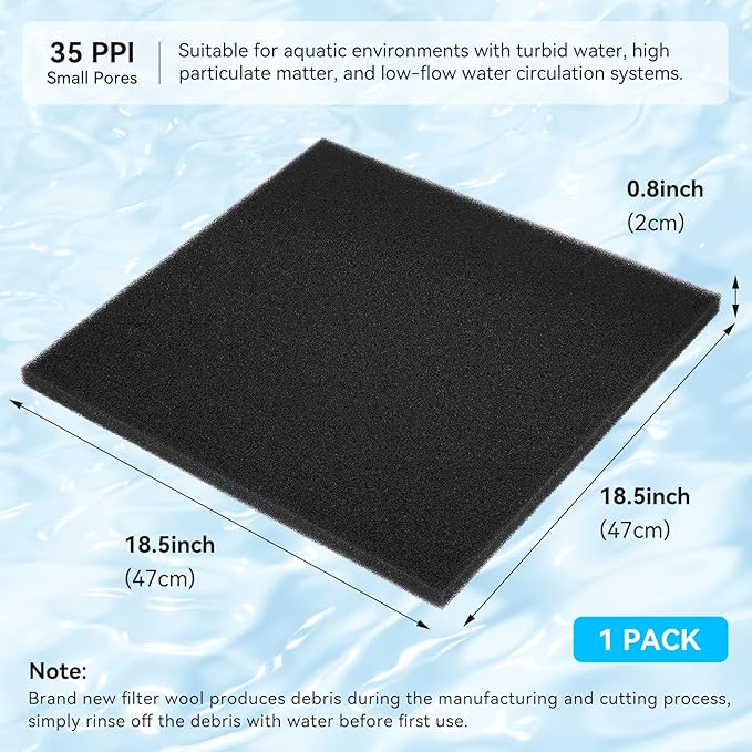 Aquarium Filter Sponge Pad, Filter Media Foam Sponges, Filter Accessories for Fish Tanks and Ponds (18.5"x18.5"x0.8", 35PPI, 1 Pack)-PawvioPets
