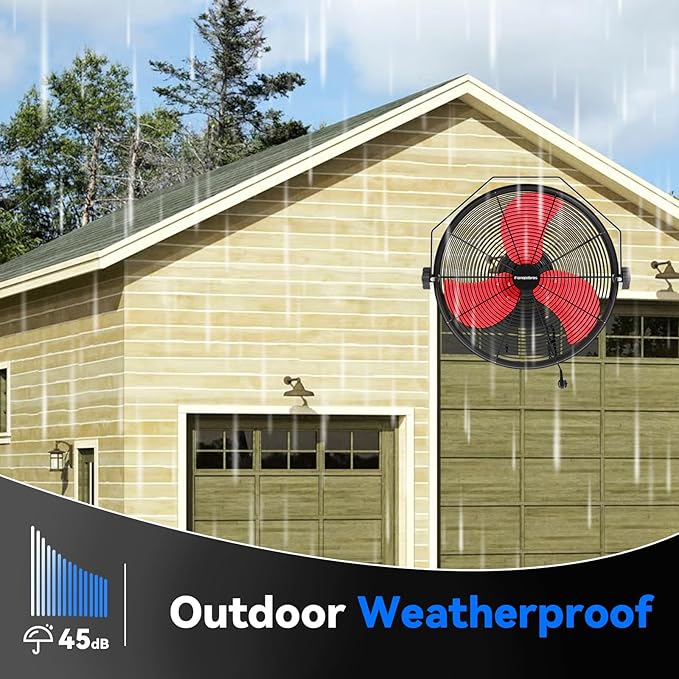 2600 CFM 14 inch Outdoor High Velocity Wall Mounted Fan, 3-Speed Metal Fans with IP44 Enclosure Motor, Industrial Grade Weatherproof Wall Fan for Patio, Greenhouse, Garage, and Gazebo-PawvioPets