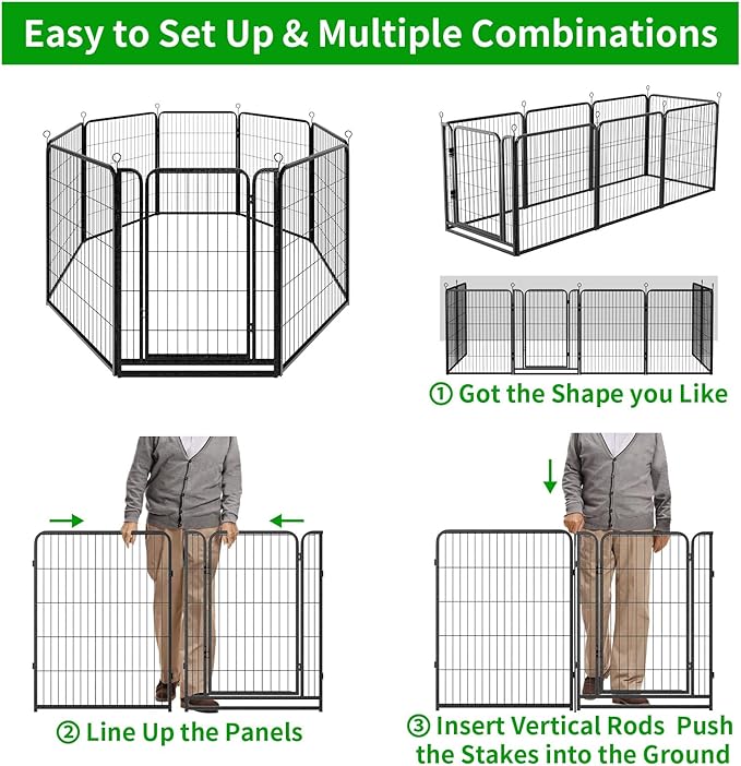 Dog Playpen Outdoor Extra Wide 8 Panels Heavy Duty Dog Fence 40" Height Anti-Rust with Doors Portable for RV Camping Yard, Total 21FT, 35 Sq.ft, Snowy Black-PawvioPets