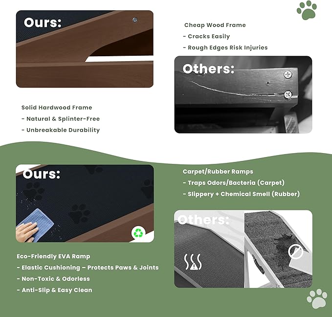 6 Level Height Adjustable Dog Ramp for Bed, Couch 65" Foldable Pet Ramp with Non-Slip Mat，DIY Glow Strips & Rest Platform Heavy Duty Dog Stairs for Large Dogs up to 200Lbs ，Brown-PawvioPets