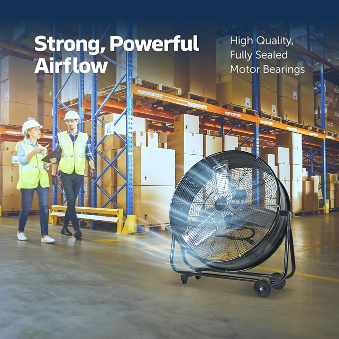 24 Inch High-Velocity Industrial Metal Drum Fan 8,800 CFM, 3-Speed Heavy Duty Floor Fan, 360-Degree Tilt for Commercial, Warehouse, Workshops, Garage, Factory, and Basement with Extreme Power-PawvioPets