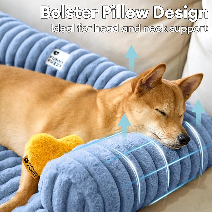 FUNNY FUZZY Pet Couch Cover for Sofa, Calming Dog Bed for Couch, Fluffy Plush Dog Couch Mat for Furniture Protector for Large Medium Small Pets, 47×37 in, Blue-PawvioPets