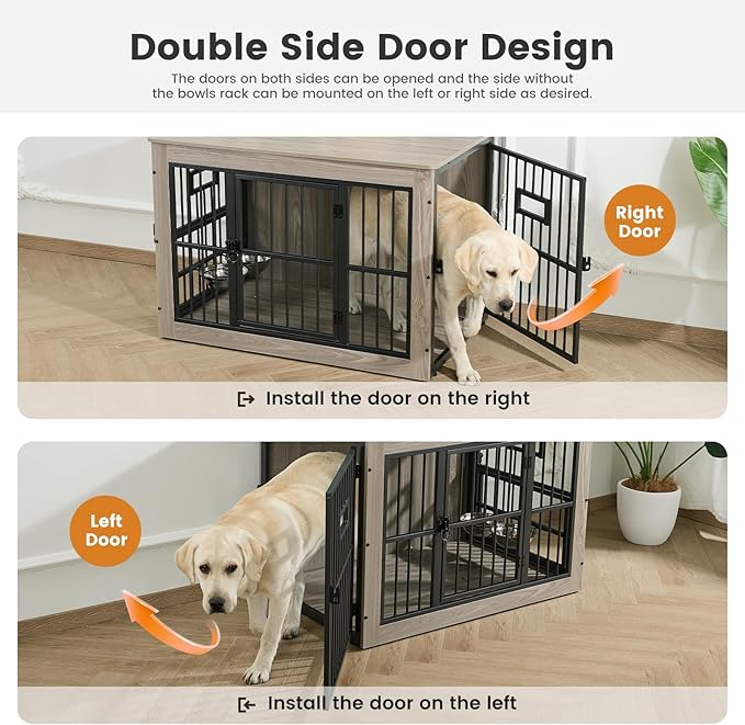 Gardner Pet Dog Crate Furniture for Small Dog, 27.2 Inches Dog Kennel Indoor, Wooden Dog Cage End Table, Heavy Duty Dog Crates, Rustic Grey-PawvioPets