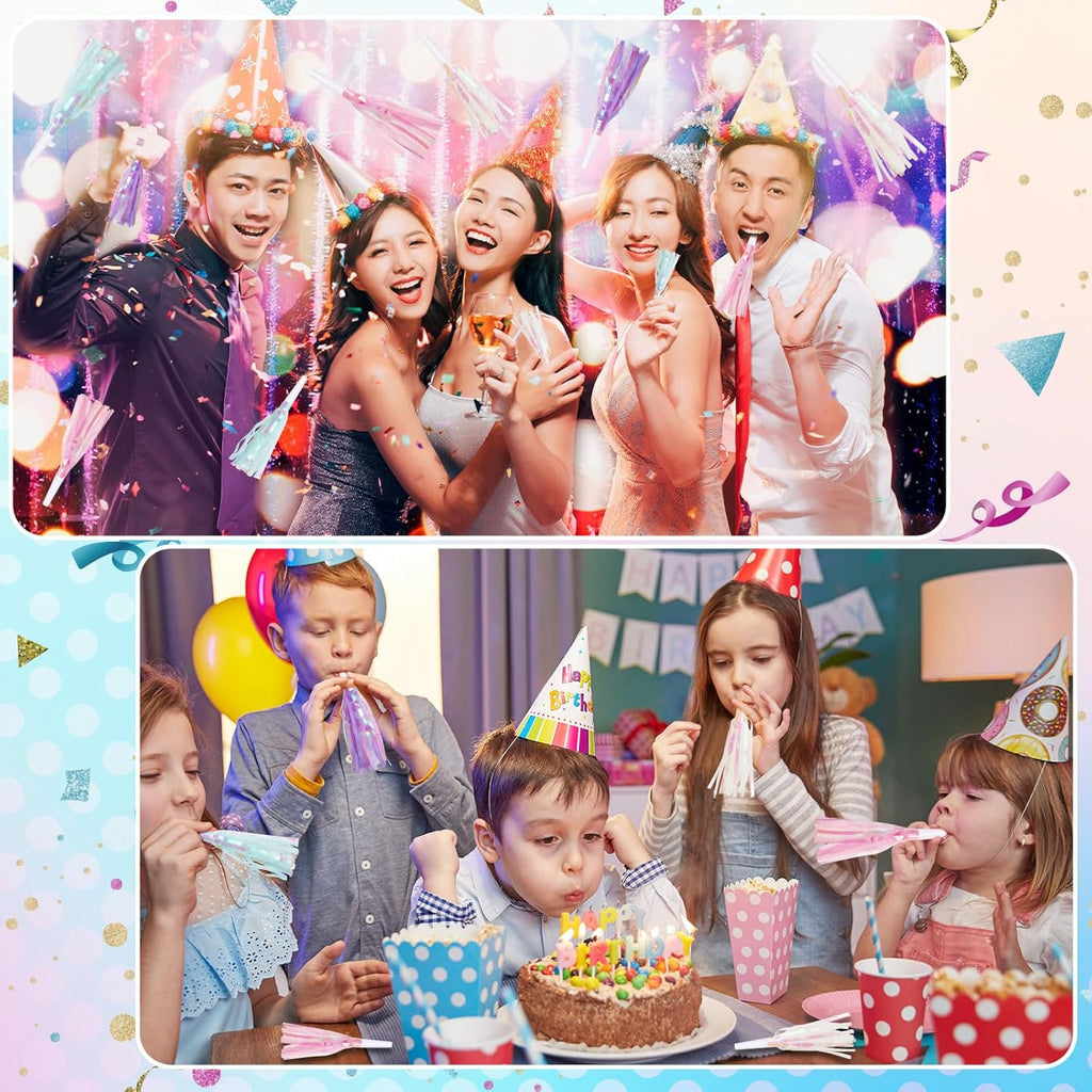 72 pcs Party Blowers, Noise Makers Glitter Metallic Fringed Party Horns for Birthday Blow Horns Graduation Sporting Party Favors Supplies