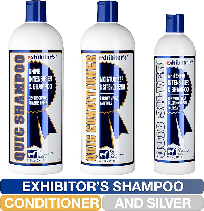 exhibitor's Quic Silver System Includes Quic Shampoo Quic Conditioner 32 Ounce Each Plus Quic Silver 16 Ounce for Dogs, Horses, Greys, Palominos, Cream Color Coats Silver Ash Highlights-PawvioPets