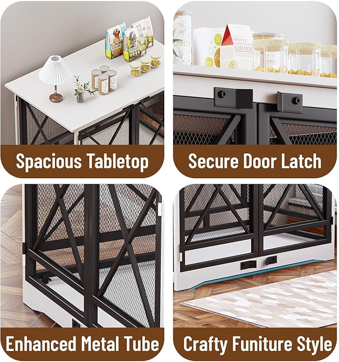 COZPAW Large Dog Crate Furniture - 48 inch Heavy Duty Dog Kennel Indoor for XLarge Breed with Double Doors, Wooden Dog Cage XL Modern Decorative End Table Pet House (White)-PawvioPets