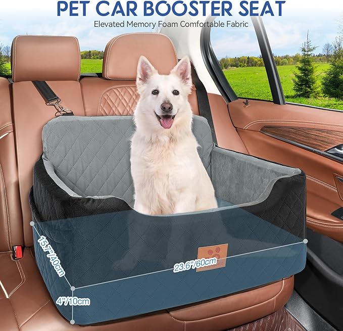 Dog Car Seat for Medium/Large Dogs,Dog Booster Seat for Dog Under 50lbs or 2 Small Dogs, Detachable and Washable Pet Car Seat,Multi-Functional Travel Dog Bed & Dog Sofa(Black/Grey)-PawvioPets