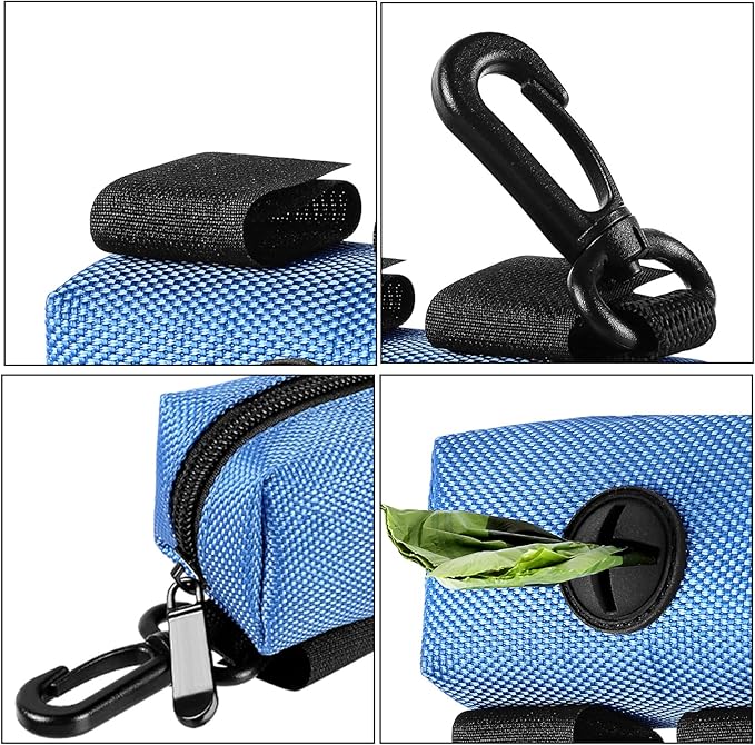 Dog Waste Bag Dispenser Pet Poop Bags Holder for Doggie Waste Bags Dispensers Soft Fabric Zipper Small Doggy Puppy Pouch for Leash Accessory Attachment with Carrier,Blue-PawvioPets