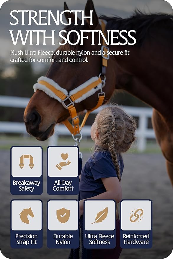 Equinavia Valkyrie Soft Ultra Fleece Padded Adjustable Breakaway Horse Halter - Golden Sunshine/White - Warmblood-PawvioPets
