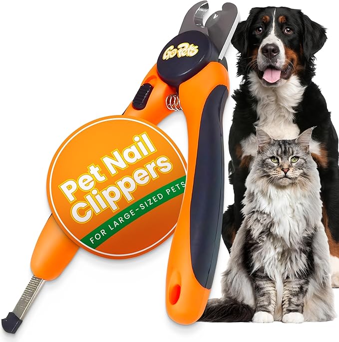 GoPets Nail Clipper for Large Sized Pets, Quick Sensor Safety Guard, Heavy Duty Trimmer for Thick Nails, Stainless Steel Blades, Grooming Tool for Dogs & Cats, Non-Slip Handle, Built-in Nail File-PawvioPets