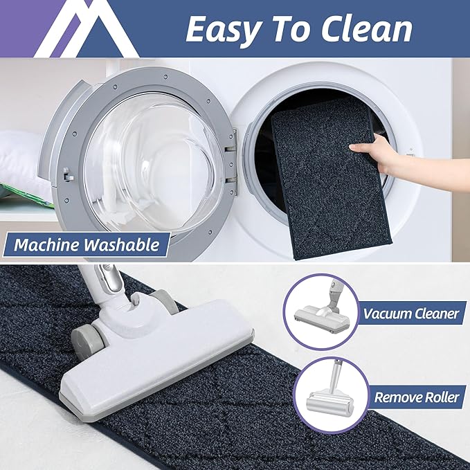 COSY HOMEER Edging Stair Treads Non-Slip Carpet Mat 28inX9in Indoor Stair Runners for Wooden Steps, Edging Stair Rugs for Kids and Dogs, 100% Polyester TPE Backing (10pc, Navy)-PawvioPets