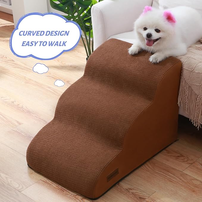 3-Step Dog Ramp and Stairs for Sofa and Chair - Non-Slip Sturdy Pet Steps for Small Dogs and Cats,15.7" H,Brown-PawvioPets