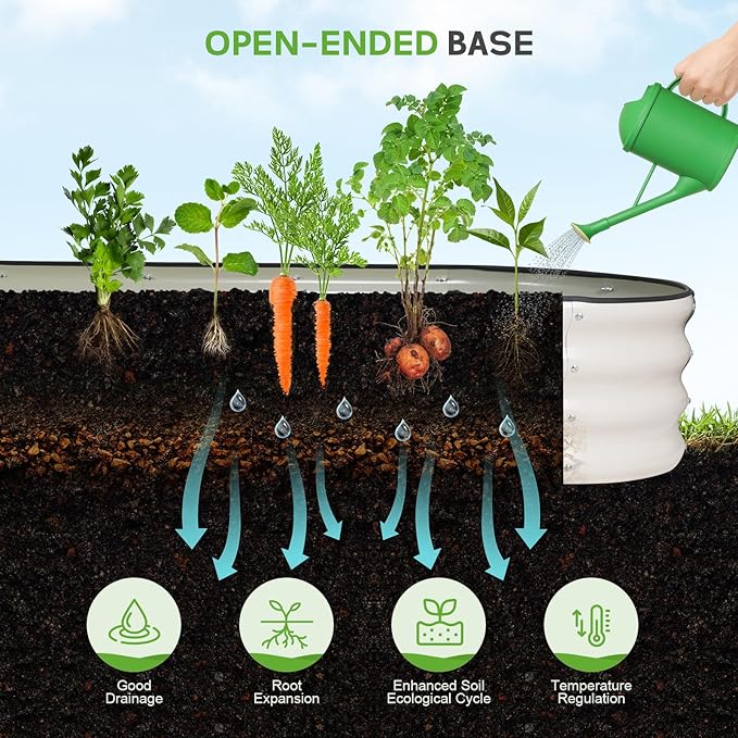 Galvanized Raised Garden Bed - 8×2×1ft Planter Raised Beds for Gardening | Oval Metal Garden Planter Box with Safety Edging and Bracing Rods for Vegetables Fruits and Flowers (White)-PawvioPets