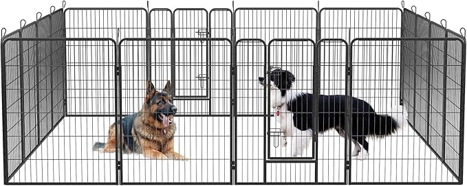 Dog Playpen, Outdoor Dog Fence, 16 Panels, 40" H Dog Pen for Medium/Small Dogs, Heavy Duty Metal Pet Fence with Gate, Portable Dog Fence for RV Camping and Yard (Black)-PawvioPets