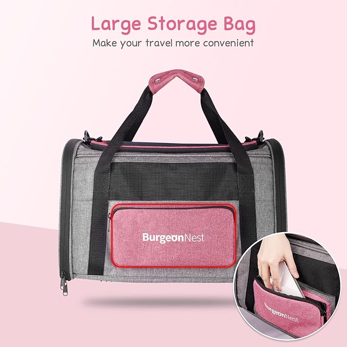 BurgeonNest Cat Carriers for Medium Puppy Under 25 lbs, Pet Carrier for Cats with Unique Side Bag,Top Load Small Pet Bag Soft-Sided Escape Proof with 4 Ventilated Windows-PawvioPets