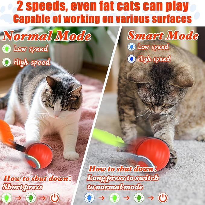 AIERSA Interactive Automatic Cat Toys for Indoor Adult Cats,Self Play Speed Tail Toy with 3 Tails and 4 Springs (Orange)-PawvioPets