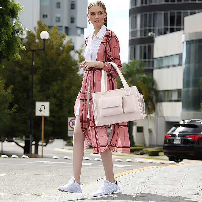 Dog Carrier Purse, Fashion Leather Pet Carrier Bag, Airline Approved Soft Sided Cat Travel Tote Bag with Pockets White-PawvioPets