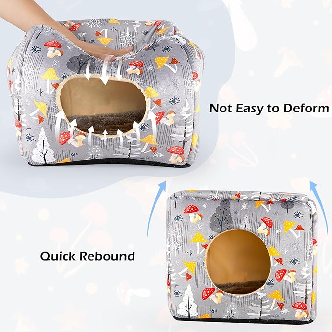 Bienbee Guinea Pig Hideout, Washable Guinea Pigs House Cozy Guinea Pigs Bed for Small Pet Bunny/Rabbit/Hamster/Chinchilla Guinea Pig Accessories Mushroom-PawvioPets