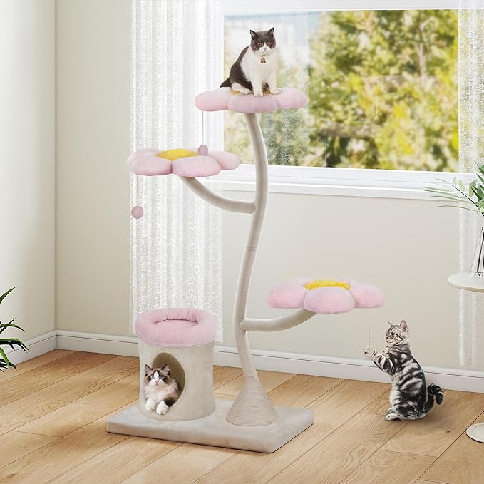 COZIWOW Aesthetic Cat Tree for Large Cats, 57'' Tall Modern Cat Tree Tower Scratching Post with Large Condo, Cat Bed, Side Perch, Luxury Cat Gifts-PawvioPets