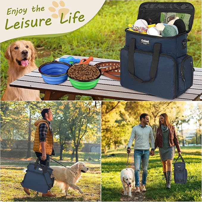 Dog Travel Bag Airline Approved–Pet Travel Tote with Collapsible Bowls,Food Containers & Feeding Mat–Multi-Pocket Organizer for Dogs & Cats, Durable & Water-Resistant for Hiking,Trips,Outdoors-PawvioPets