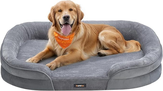 Feandrea Dog Bed, Large Orthopaedic Dog Sofa Bed, 42 x 30 x 7 Inches, Egg Crate Foam, Waterproof Liner, Raised Edges, Removable and Machine Washable Cover, Non-Slip, Light Gray UPGW283G01-PawvioPets