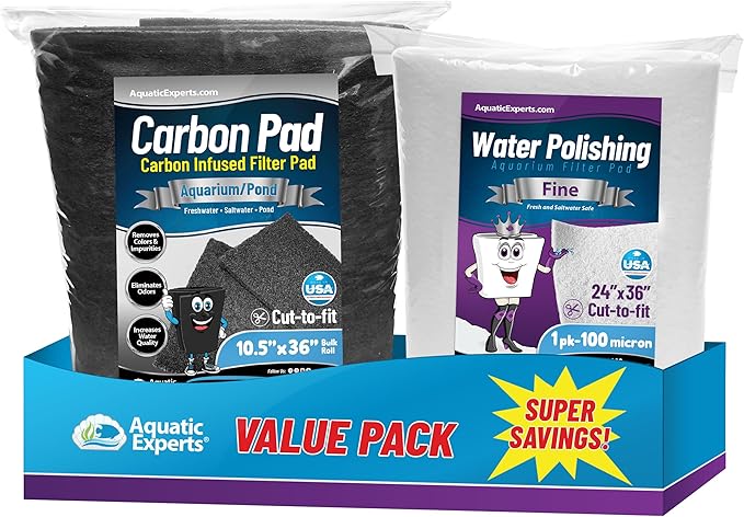 Aquarium Carbon Pad - Cut to Fit Carbon Infused Filter Pad Media for Crystal Clear Fish Tank and Ponds (10.5 Inch Width, Aquarium Bundle)-PawvioPets