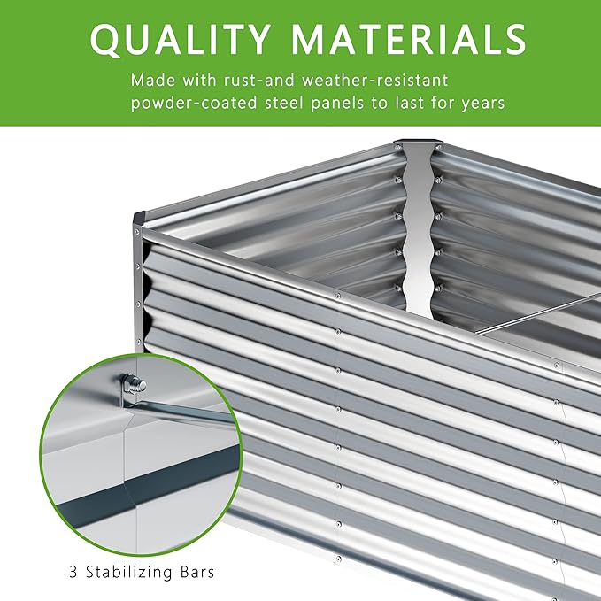4x2x2FT Galvanized Raised Garden Bed,Planter Raised Beds-Metal Garden Box,Large Plant for Outdoor Planting, Vegetables Bed，Flower,herb-Sliver-PawvioPets