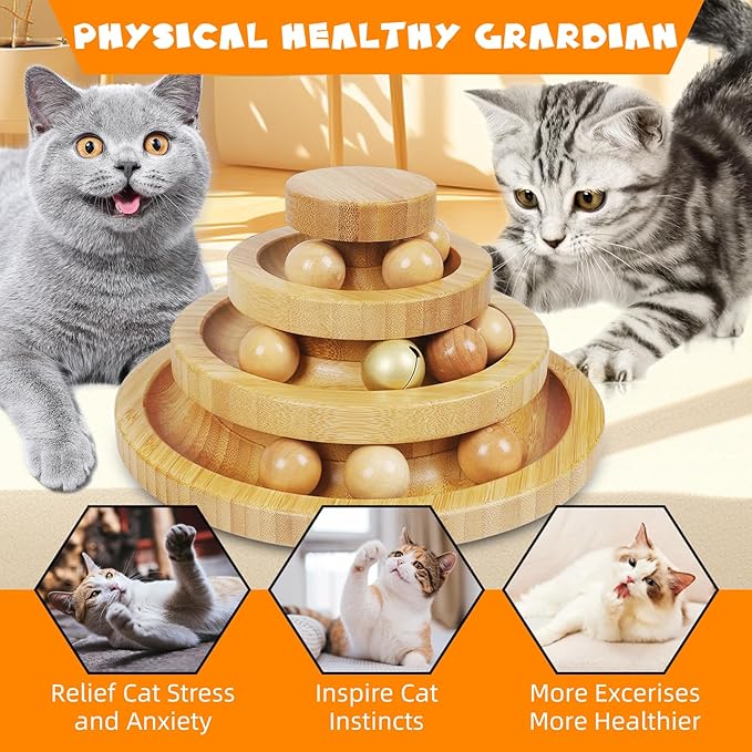 Cat Ball Track - 3-Level Cat Ball Tower with 9 Removable Balls for Interactive Play and Mental, Physical Exercise - Large Size-PawvioPets